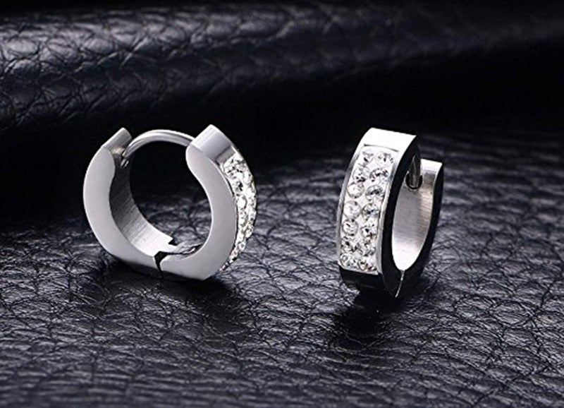 KARAY Stainless Steel Womens Mens Hoop Earrings Huggie Earrings CZ Piercings Hypoallergenic 18G (1pair Silver) - Image 3